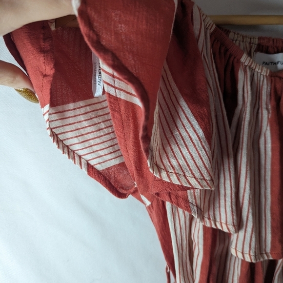 Faithfull the Brand Lulu's Amalfi Rust Red Striped Mini Dress Size US 2 Pockets - Picture 9 of 13